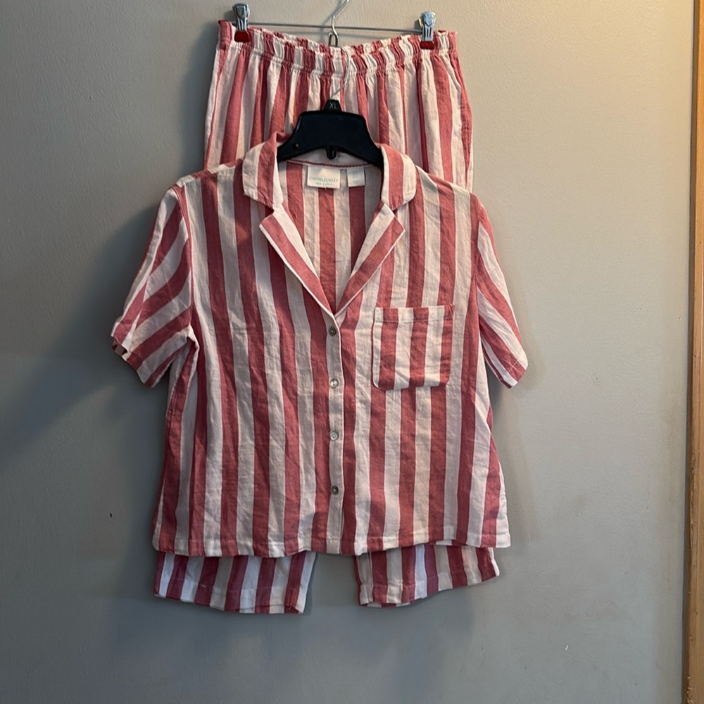 CYNTHIA ROWLEY Pajama Set, size small, red & white stripe